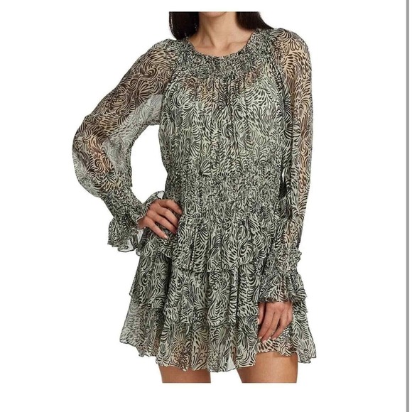 $365 CINQ A SEPT Janelle dress long sleeve ruffle in Meadow and Black size 8